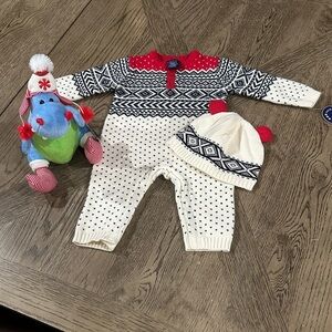 Red and Blue Patterned Baby Sweater Set